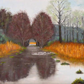 Eleanor Hartwell: 'Twickenham Ducks', 2003 Oil Painting, Landscape. Artist Description: rice patties South Carolina ducks spring...