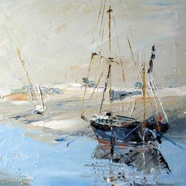 A M Bowe: 'Blakeney Quay, Norfolk', 2009 Oil Painting, Seascape. Artist Description: Juno - I painted this boat on a freezing day in January this year.  I went to Blakeney Quay, Norfolk for the weekend. ...