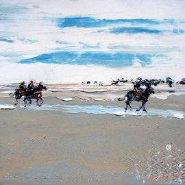 A M Bowe: 'Holcombe Beach Early Morning 2, Norfolk', 2009 Oil Painting, Equine. 
