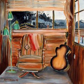A M Bowe: 'Interior with Guitar', 2008 Oil Painting, Interior. 