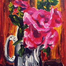 A M Bowe: 'Roses', 2002 Acrylic Painting, Floral. Artist Description: The measurements listed below are for painting only and does not include the frame.  It is framed in an italinate stucco frame ( especially ordered and moulded in Italy - colour off white measures approx 5cm in width alround)...