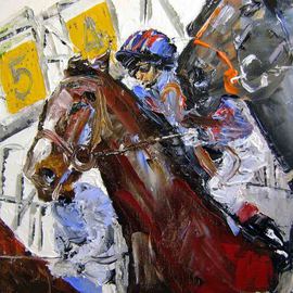 A M Bowe: 'at The Start', 2009 Oil Painting, Sports. 