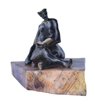 Ana Paula Luna: 'the reader', 2021 Ceramic Sculpture, People. Black ceramic with glaze.  a character reading a book peacefully...