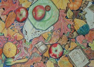 Andree Lisette Herz: 'Appletime', 2003 Pencil Drawing, Still Life. Colored pencil drawing of an old picnic site....
