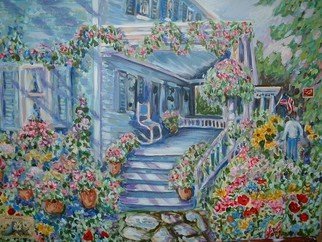 Artist: Andree Lisette Herz - Title: blue house with flowers - Medium: Acrylic Painting - Year: 2007