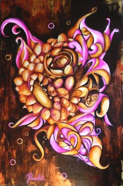 Artist Florine Justine. 'Pink Sunflowers' Artwork Image, Created in 2009, Original Collage. #art #artist