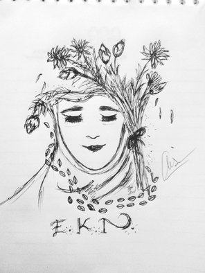 Anisa Juniardi: 'ekn and her thought', 2018 Pen Drawing, Beauty. E. K. N is my best friend and she was beautiful lady with lot of thoughts on her mind.  ...