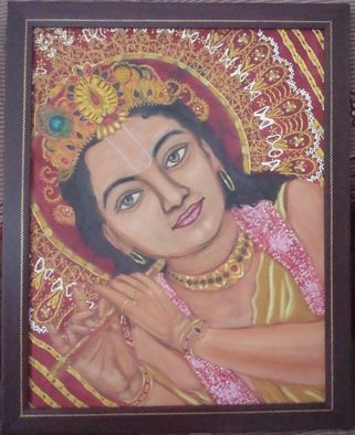 Anju Sahni: 'Krishna', 2010 Oil Painting, Mythology.  painting of god- krishna with his flute. ...