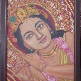 Anju Sahni: 'Krishna', 2010 Oil Painting, Mythology. Artist Description:  painting of god- krishna with his flute. ...