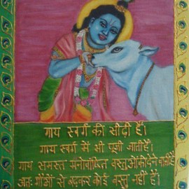 Anju Sahni: 'Little Krishna', 2010 Oil Painting, Mythology. Artist Description:   painting of god- krishna with his cow.  ...