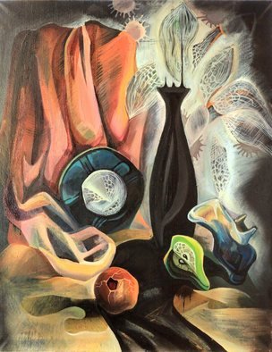 Anna Reztsova: 'still life with pomegranate', 2004 Oil Painting, Psychedelic.  pomegranate...