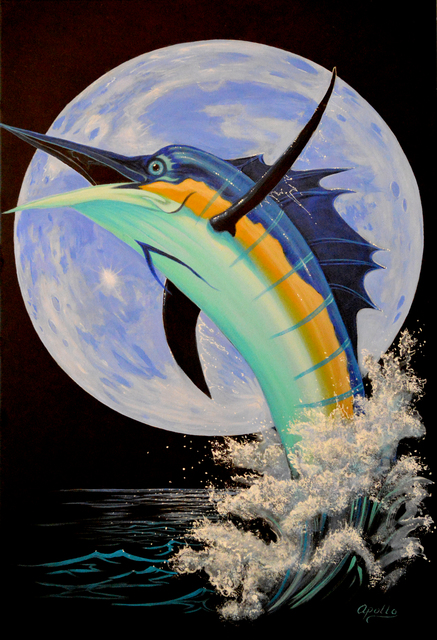 Artist Environmental Artist Apollo. 'Blue Marlin Moon' Artwork Image, Created in 2011, Original Mixed Media. #art #artist
