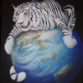 Environmental Artist Apollo: 'Protecting the Planet', 2010 Acrylic Painting, Conceptual. Artist Description:  World Renown Environmental Apollo Celebrates Chinese New Years and Earth day at the same time.  A white tiger symbolically embraces the planet earth.  This is one of two images celebrating the year of the Tiger. ...
