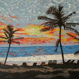 Paul Pole: 'green beam', 2015 Acrylic Painting, Landscape. Artist Description: Sunset, palm, trees beach...