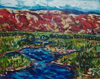 Mary Hatch: 'Meandering Stream', 2016 Acrylic Painting, Landscape.  Part of the New Mexico Series. Painting of the Southwest. Brilliant colors, inspired by the mountains in the area. ...