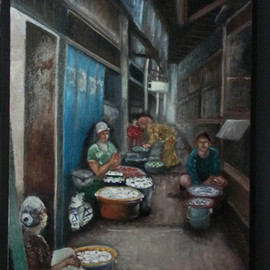 Ari Nugroho: 'traditional market', 2016 Oil Painting, Impressionism. 