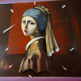 Hebe Beatrice Alioto: 'Hommage to Vermeer ', 2004 Oil Painting, Figurative. Artist Description:        acrylic painting     figutatif art oil painting, 120x120cm  ...
