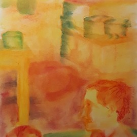 Ari Rajsbaum: 'el bano', 2019 Pastel, Judaic. Artist Description: This painting is part of a group called aEURoePoint of OriginaEUR. The collection tries to bring into visual images memories that populated the silences of jewish immigrants from Eastern Europe. It is a tribute to those people who could not find a voice to talk about the slow ...