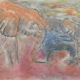 Ari Rajsbaum: 'madre e hijo', 2017 Pastel, Animals. Artist Description: This image is part of a group of paintings called aEURoeWise AnimalsaEUR...