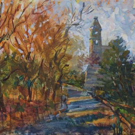 Rafael Sander: 'Sunny Autumn Day', 2011 Oil Painting, Abstract Landscape. Artist Description:  Central Park, Sunny Autumn Day, Castle ...