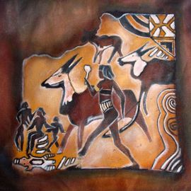 Amans Honigsperger: 'Rock Painting 2', 2009 Acrylic Painting, Ethnic. Artist Description:  African cave drawings framed...