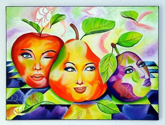 Amans Honigsperger: 'wir sind suess', 2018 Acrylic Painting, Humor. A bunch of cheeky fruits...