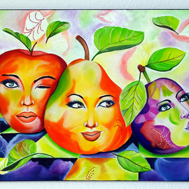 Amans Honigsperger: 'wir sind suess', 2018 Acrylic Painting, Humor. Artist Description: A bunch of cheeky fruits...