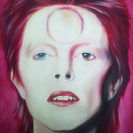 Mel Fiorentino: 'Ziggy Stardust Portrait of David Bowie', 2015 Oil Painting, Popular Culture. Artist Description: Original oil painting on canvas of David Bowie in his Ziggy Stardust makeup.    ...