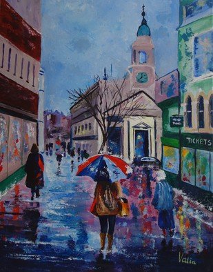 Valerie Curtiss: 'Colour in the Rain', 2015 Acrylic Painting, Cityscape.  A painting inspired by a couple of photos taken by Judith Lock of Dereham, Norfolk, UK of a street in the City of Norwich, Norfolk.   ...