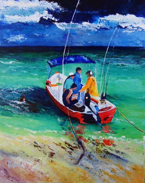 Valerie Curtiss  'READY FOR FISHING ', created in 2015, Original Pastel Oil.