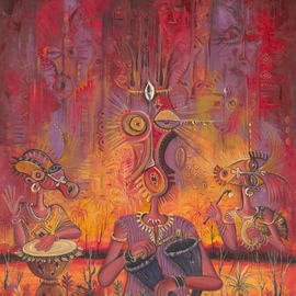 Angu Walters: 'The Town Cryer II', 2005 Oil Painting, Music. Artist Description: Here is a surreal and bizarre painting of musicians in Africa by Cameroon artist Angu Walters. ...