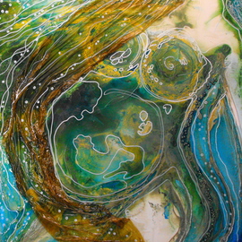 Carla Goldberg: 'Goddess Of The Spring Swell', 2009 Mixed Media, Abstract Figurative. Artist Description:  acrylic and oil paint, paper, beads and ink embedded in multiple layers of resin. ...