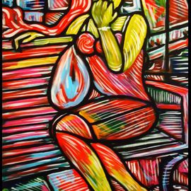 Oscar Galvan: 'Ansiosa', 2012 Acrylic Painting, Beauty. Artist Description:    Anxious/ Popart/ Impressionism/ Female/ Heart/ Soul/ Picasso/ Manet/ Galvan/ Beauty/ Portrait  ...