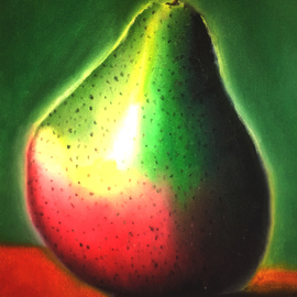 Katie Puenner: 'Lone Pear', 2015 Oil Painting, Food. Artist Description:       This original oil on canvas is impressionistic in style and vibrant in color. This gallery wrapped, one of a kind painting would make a great addition to any home or office.      ...