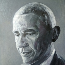 Igor Matselik: 'obama', 2022 Oil Painting, Portrait. Artist Description: cardbord, oil portrait Obama...