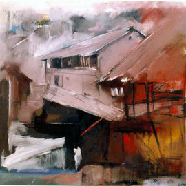 Sampat Nayakawadi: 'moonlight in village 03,2001', 2008 Oil Painting, Abstract Landscape. Artist Description:  see my statment ...