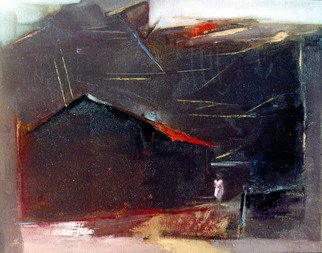 Sampat Nayakawadi: 'singing lines,2001', 2001 Oil Painting, Abstract Landscape.  In moon light, the roof creat a lines that is singings. see my statment ...