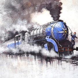 Kishore Pratim Biswas: 'steam locomotives 47', 2023 Acrylic Painting, Impressionism. Artist Description: At that time, I was around 5 to 6 years old. I lived in a place where locomotives travel around. And I was always running out to watch them and loved to sketch them. This was my old memory of childhood. I try to recall those memories and ...