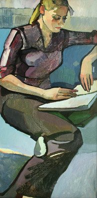 Ludmila Guryeva: 'Etude with book', 2002 Oil Painting, Portrait. 