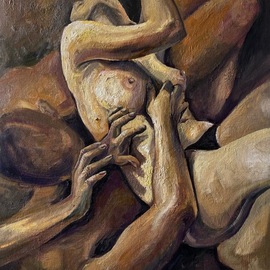 Anastasia Dzhupina: 'emotions tear me apart', 2023 Oil Painting, Body. Artist Description: In a world that often overlooks the power of emotions, my artwork aims to create a space for contemplation, empathy, and connection.  By shining a light on the universal language of emotions, I hope to foster dialogue, inspire introspection, and bridge the gaps between individuals, cultures, and generations. ...