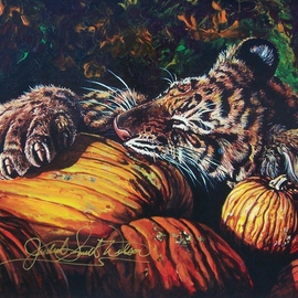 Judith Smith Wilson: 'The Pumpkin Eater', 1995 Watercolor, Wildlife. Artist Description:  Young Tiger sleeping in a pumpkin patch. Original $l, 200. 00.  Open Edit. Prints Available $35. 00 ...