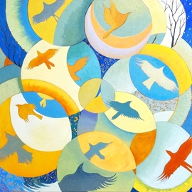 Lauren Litwa: 'the joy of flying', 2018 Oil Painting, Birds. Artist Description: Flying Birds in Overlapping Circles...