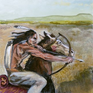 Sue Conditt: 'Native American', 2014 Acrylic Painting, History.  red indians horses ponies plains buffalo hunters         ...