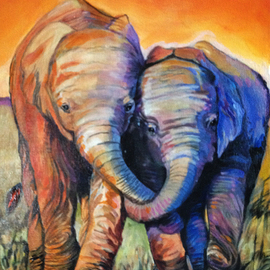Sue Conditt: 'Two Baby Elephants', 2015 Acrylic Painting, Animals. Artist Description:  elephants, pachyderm, Africa, grassland dwellers...