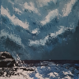 Natalya Sintsova: 'the sea makes a noise', 2020 Acrylic Painting, Expressionism. Artist Description: paintingseaseascapeshorestormwaterfrontwavesweatheracriliccloudscoastblue color...