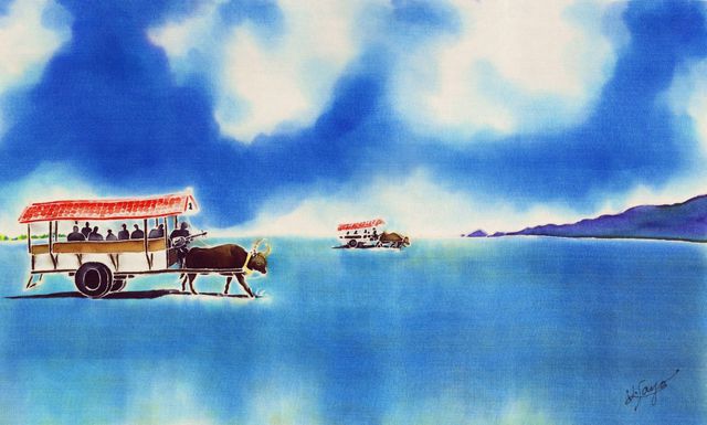 Artist Hisayo Ohta. 'Yubu Island Water Buffalo Taxi' Artwork Image, Created in 2013, Original Painting Other. #art #artist