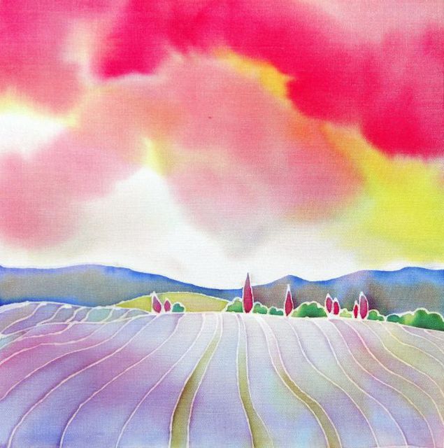 Artist Hisayo Ohta. ' Sunset On The Lavender Farm' Artwork Image, Created in 2012, Original Painting Other. #art #artist