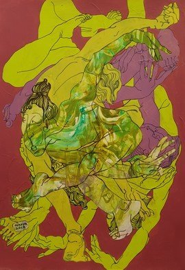 Vorona Ecaterina: 'nude', 2020 Acrylic Painting, Figurative. In this series of paintings the interactions between the characters a choreographic in some way. It is something between dancing, falling and flying together. Either way, it is a passionate interaction between people, affected by a single powerful force aEUR