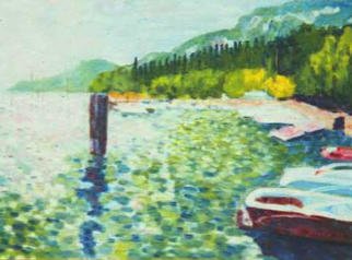 Aurelio Zerla: 'Lake Garda', 1992 Oil Painting, Marine. View of Lake Garda, from Bardolinos port, Italy. ...