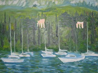 Artist: Aurelio Zerla - Title: Villas and boats on Lake Garda - Medium: Oil Painting - Year: 2005